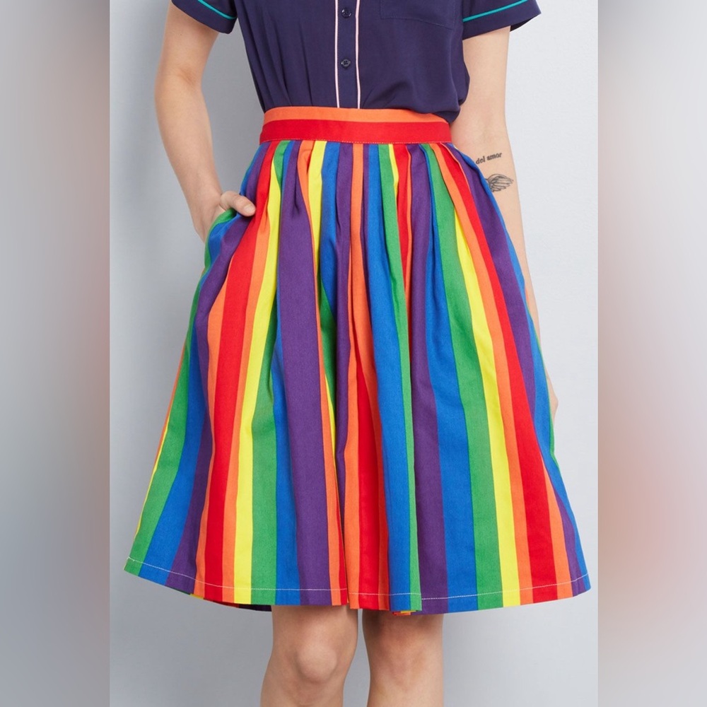 ModCloth Rainbow/Pride Midi 100% Cotton Skirt Size XL EUC